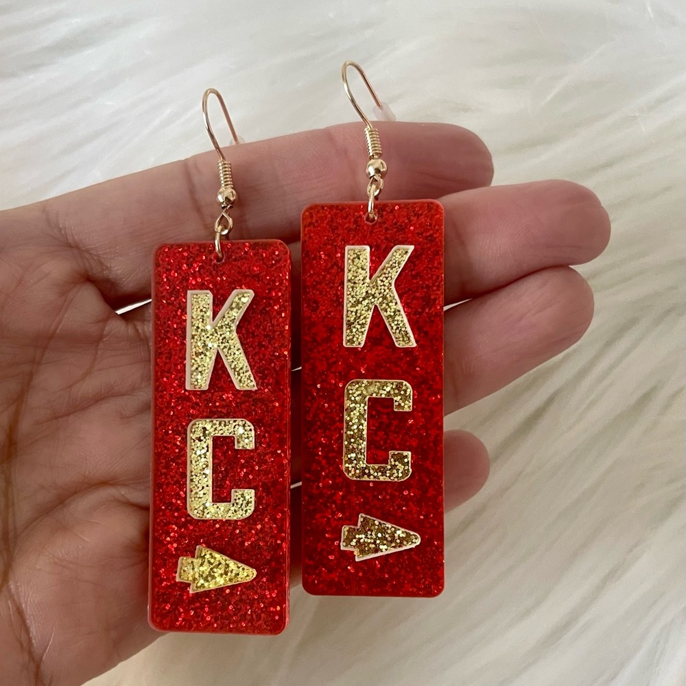 New Sparkly Red and Gold KC Kansas City Chiefs Dangle Earrings